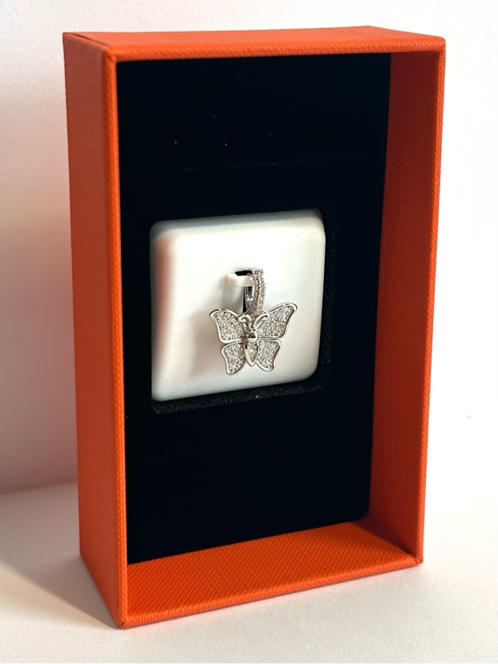 NWT Delicate Moissanite Crusted Sparkling 925 Sterling Silver Butterfly Pendant